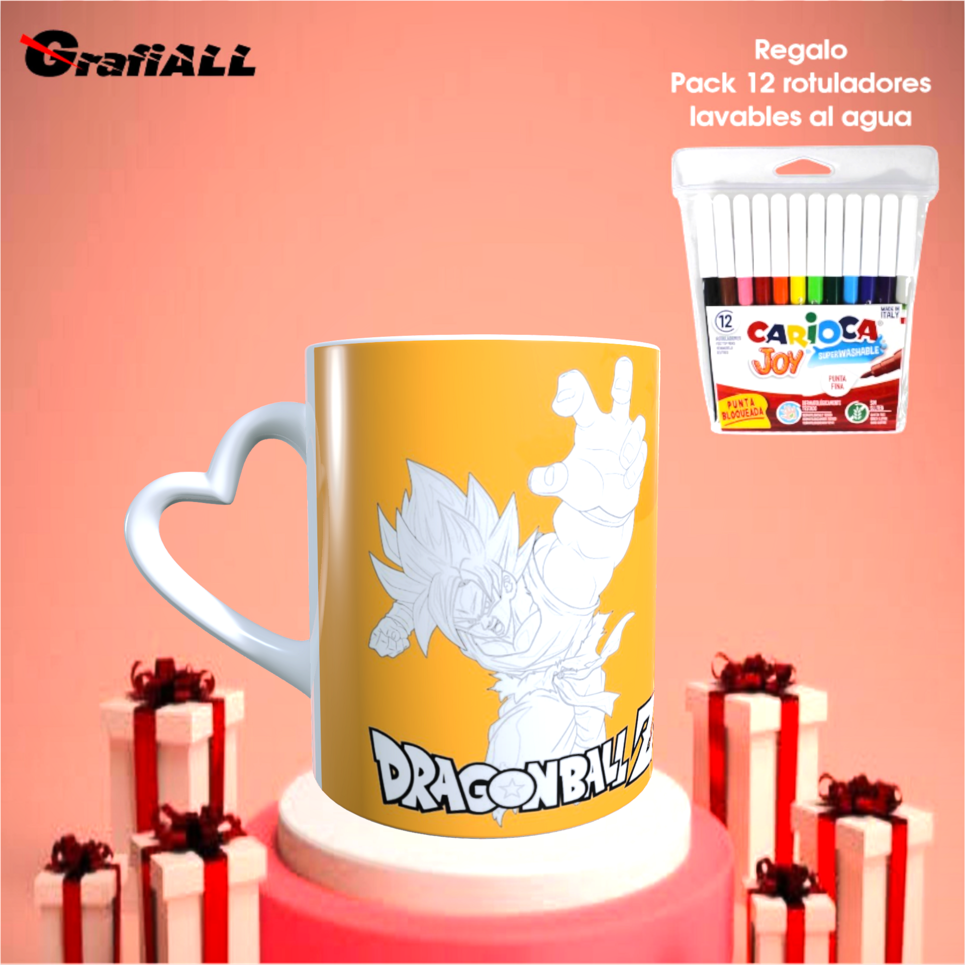 Taza para colorear Dragon Ball Z, Regalo pack rotuladores lavables al agua. varios modelos - 5