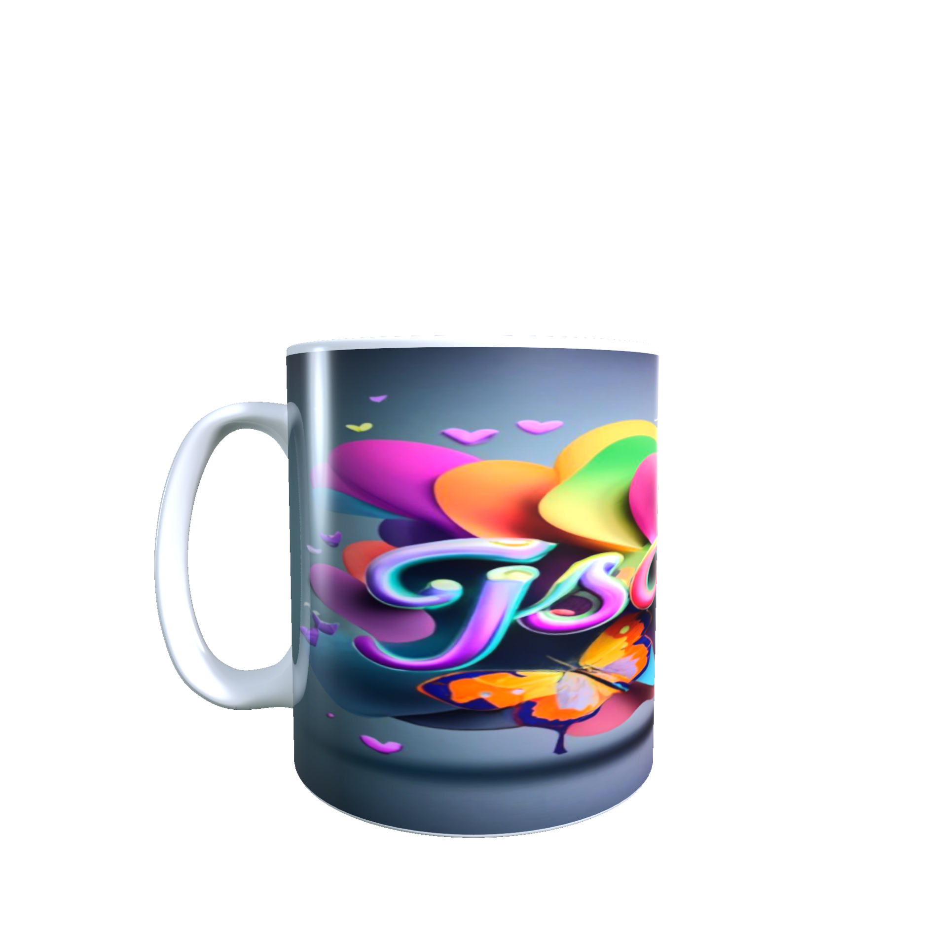 Taza Isabel personalizada con Nombre 3D, asa corazón. - 5