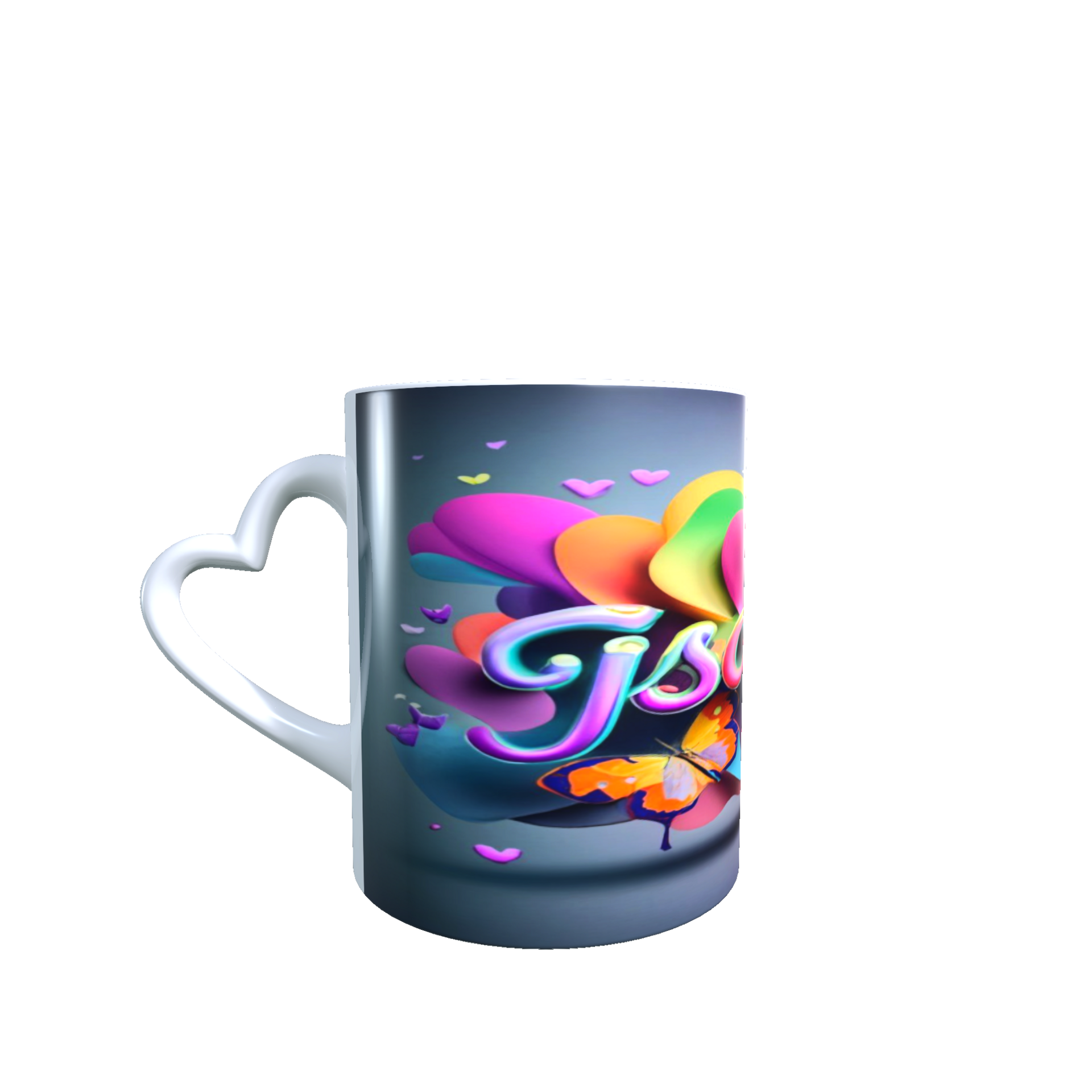 Taza Isabel personalizada con Nombre 3D, asa corazón. - 2
