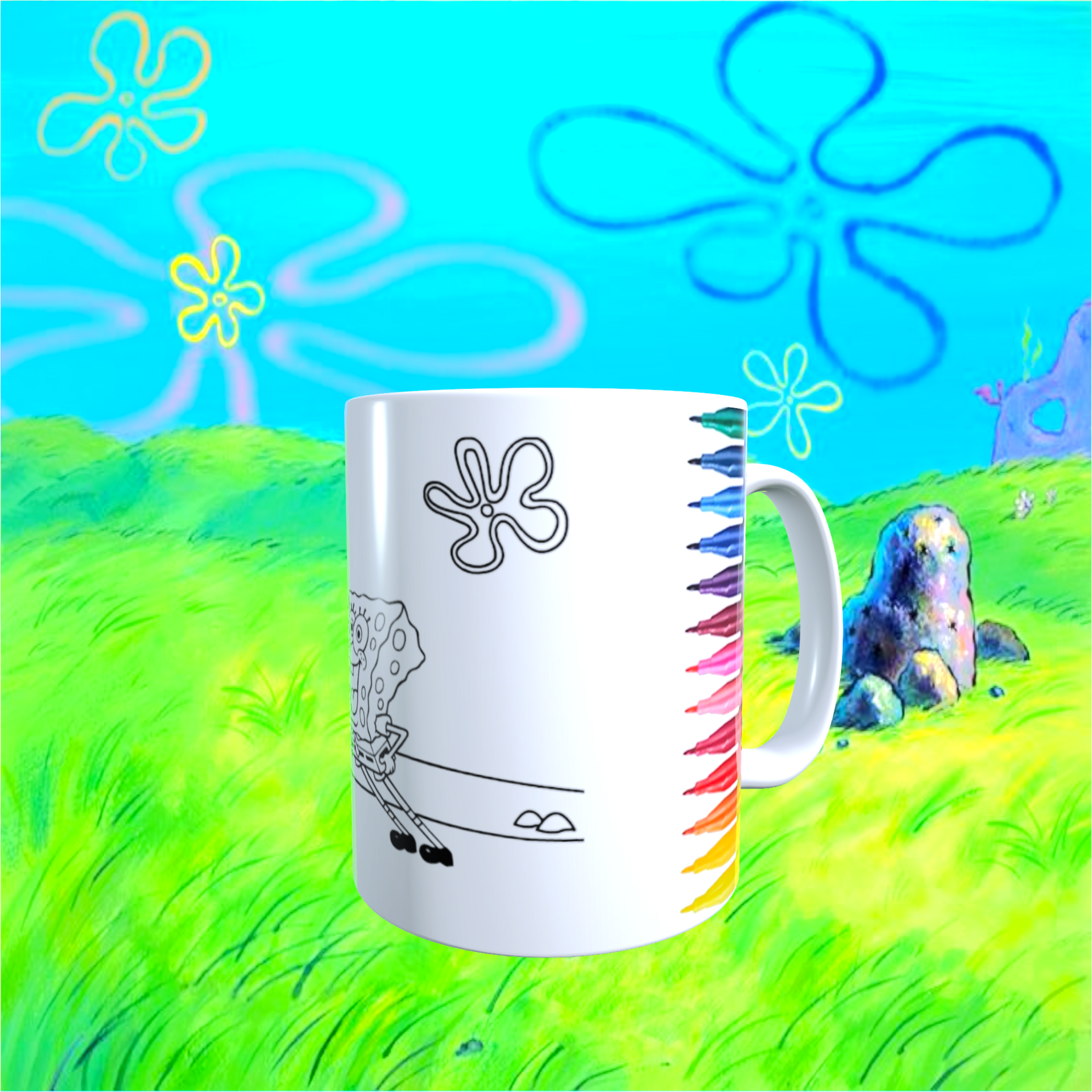 Taza para colorear BOB Esponja 02, Regalo 12 Rotuladores lavables - 6